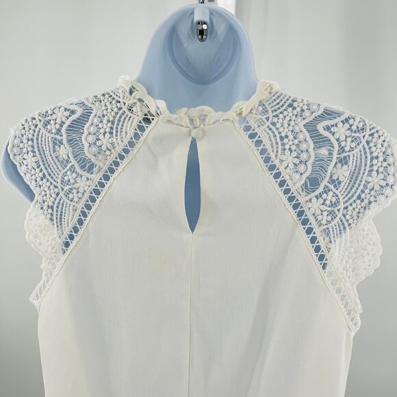 Lulus White Knit Lace Bodice Minimalist Summer Cap Sleeve Shift Dress M - Picture 4 of 10